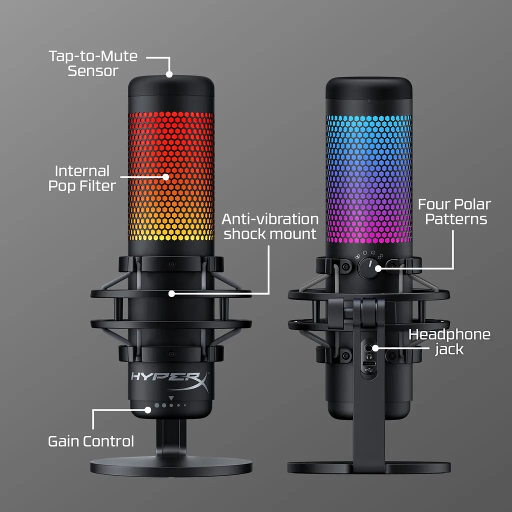 HyperX QuadCast S - USB Microphone (White-Grey) - RGB Lighting