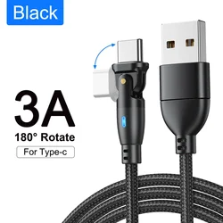 AUFU 100W USB - C Fast Charging Cable with 180° Rotation - 3M - 0.5M(1.6ft) (3A Black for Type C)