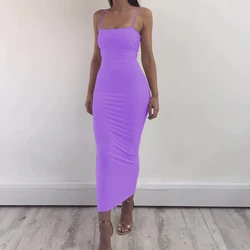 Chic Summer Women's Long Sling Dress - Sexy Clubwear Suspender Style - S (Purple)