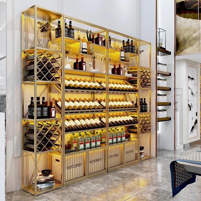 Glass Display Whiskey Cellar Liquor Coffe Organizer Assemble Cabinet Bar Furniture Wine Wall Modern Shelf Vitrina Bottle Storage