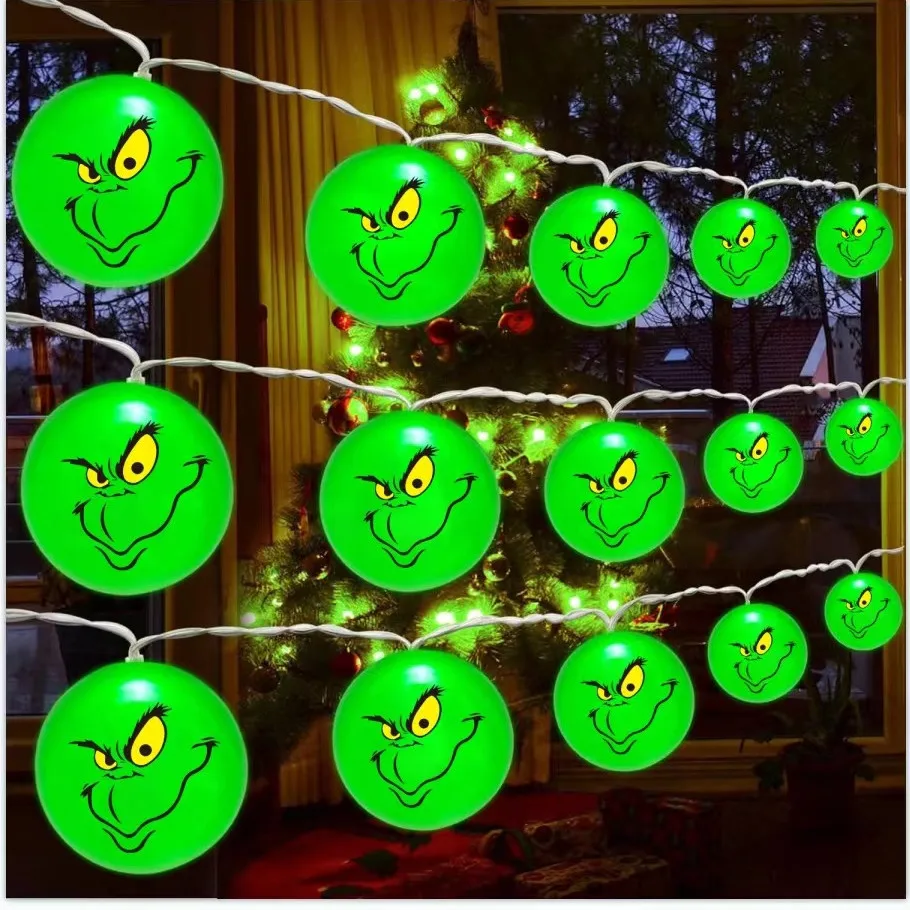 thumbnail image 1 of Cadena de luces para decoración navideña del día de Halloween 2024, divertidas bolas verdes, luces para decoración navideña DIY, luces para árbol de Navidad 669, 1 of 4
