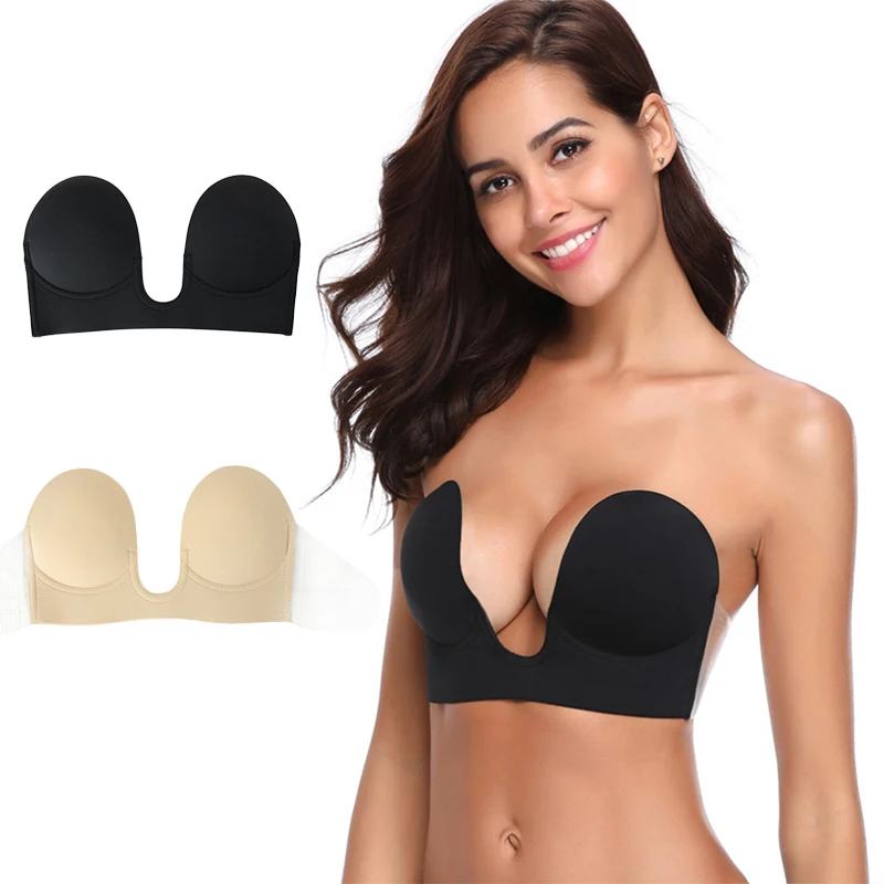 

Women Adhesive Bra Undnerwire Strapless One-Piece Brassiere Backless Party Underwear Thin Under Thick Cup