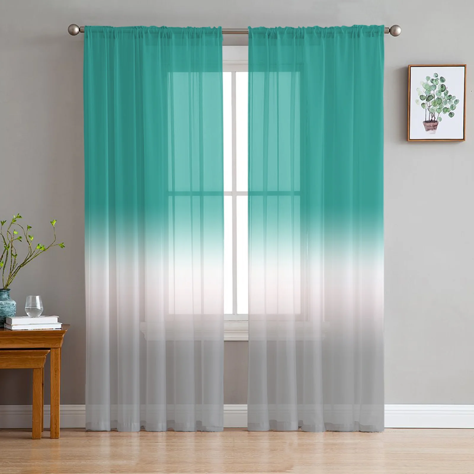 

Бирюзовые серые градиентные прозрачные Занавески популярного цвета, украшения для гостиной, спальни, кухни, оконные занавески из органзы, тюлевые занавески