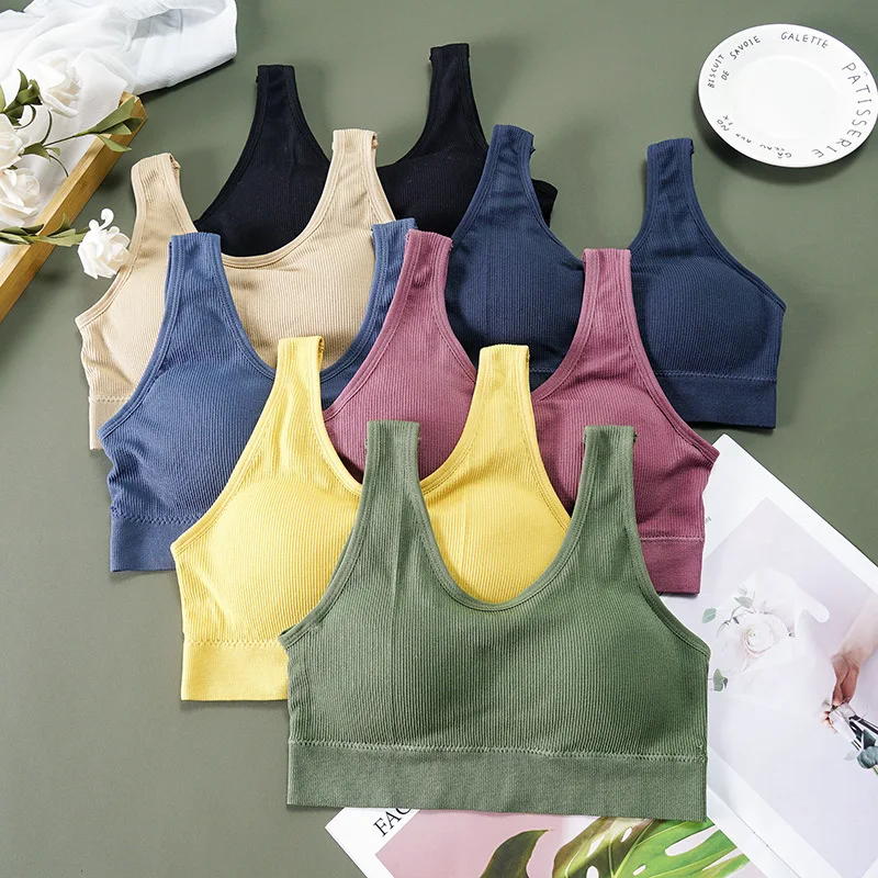

Seamless Thread Sports Vest Underwear Solid Color Breathable Underwired Push up Sling Backless Crop-Top Bandeau Women