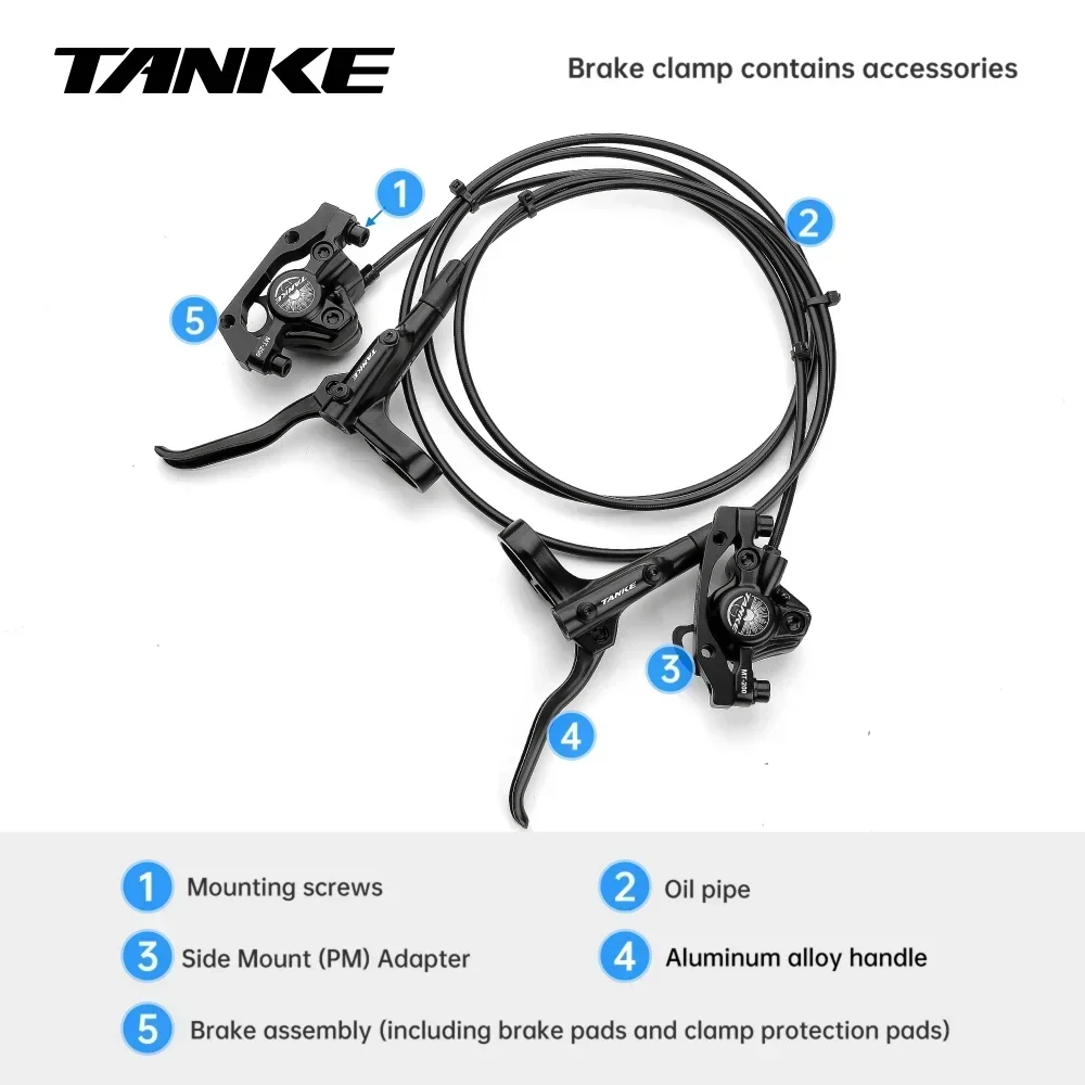 Bicycle Disc Brake TANKE MT200 Bike Hydraulic Disc Brake MTB Brake BL BR 800/1600mm Bicycle 2 Piston 3 Finger Steel Lever Bike Parts Upgrade