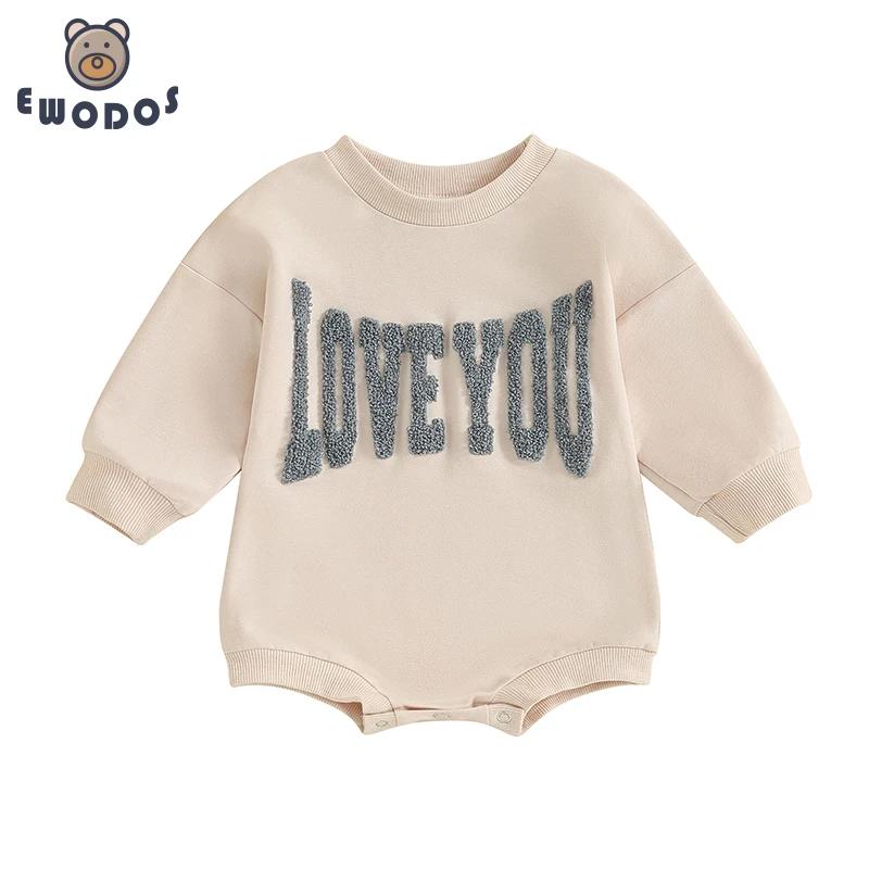 

EWODOS Toddler Baby Kid Sweatshirt Bodysuits Casual Plush Letter Embroidery Long Sleeve Jumpsuit for Newborn Infant Cute Clothes