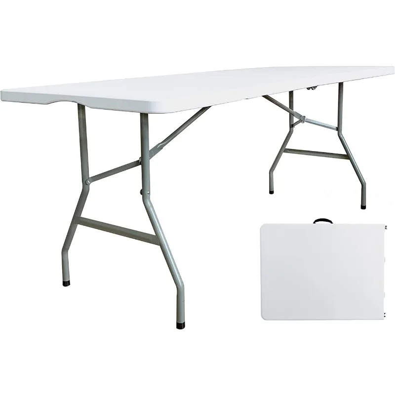

6 Foot Folding Table 6ft Portable Plastic Table with Handle, Fold in Half Heavy Duty Lightweight Camping Equipment Mesa