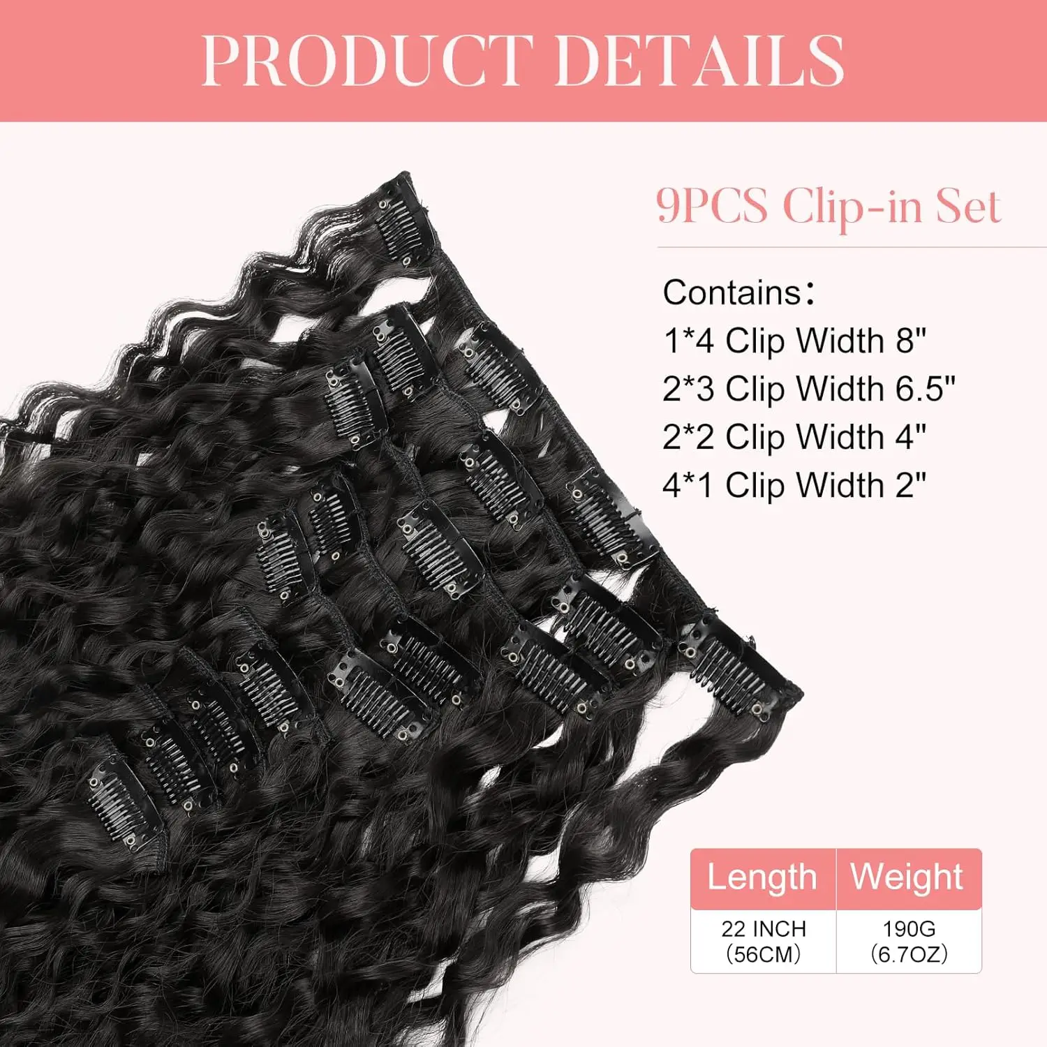 9PCS Clip in Hair Extensions 22 Inch Curly Hair Extension Long Soft Synthetic Hairpieces for Women hair extensions