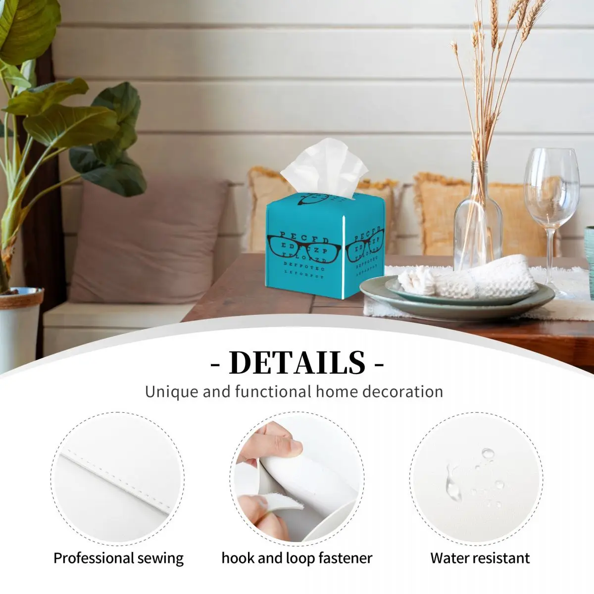 Custom Glasses With Eye Test Chart Facial Tissue Box Cover Square Optician Optometrist PU Leather Tissue Box Holder for Car Home 3