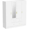 Wooden wardrobe armoire with mirror, 5-tier shelves, 2 drawers, 2 hanging rods, 4 doors.  63"W x 19.7"D x 70.9"H. 5