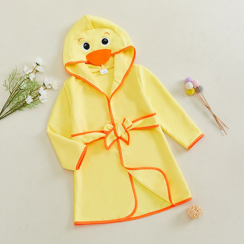 Baby Plush Warm Robes Cute Duck Hooded Bath Towel Cape Poncho Quick Dry Absorbent Bathrobe