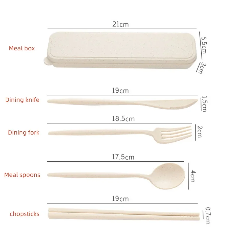 4-teiliges Weizenstroh-Geschirr, Messer, Gabeln, Löffel, Essstäbchen, neues portugiesisches tragbares Geschirr-Set aus Kunststoff, Geschirr-Set – Detail 7