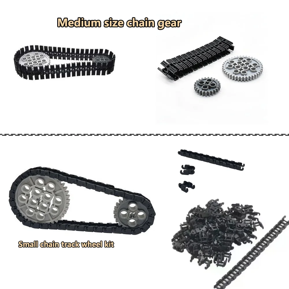 Technical Building Blocks Parts Small Chain + Wheels Gears Track Axle Set Medium Size Chain Gear Crawler Bricks Model DIY Toys