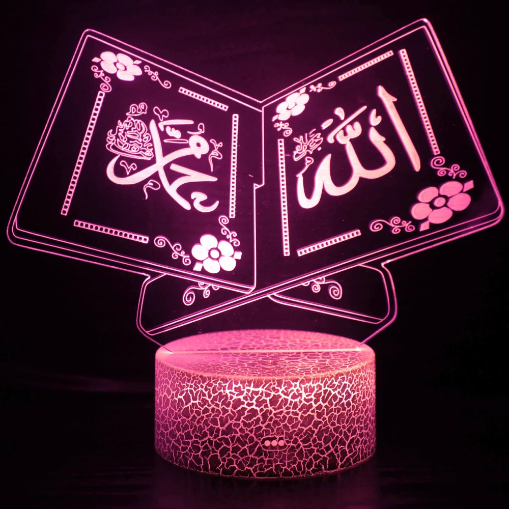 Lampada Notturna 3D Tempio Islamico Con Illusione Acrilica – 16 Colori Con Telecomando, Dimmerabile, Ricaricabile USB