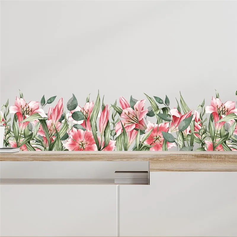 

Blooming Lily Flower Wall Stickers For Living Room Bedroom Baseboard Decoration Diy Pastoral Mural Art Home Decals Plant Posters