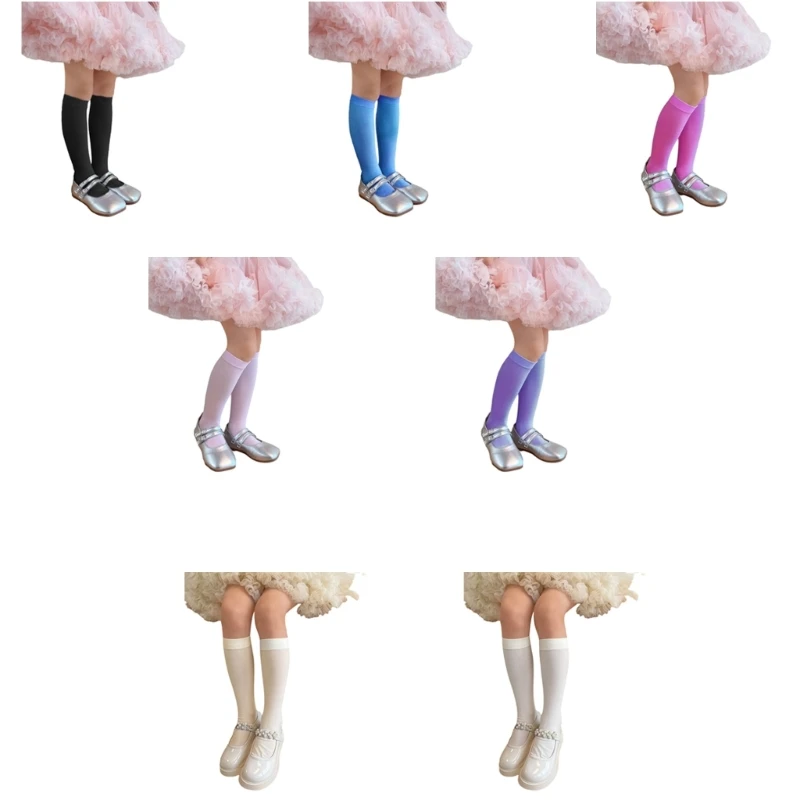 

57EE Solid Color Knee High Socks Girls NonSlip MidCalf Socks Children Princess Socks