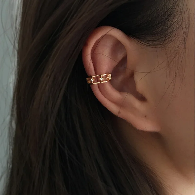 Ear clip earrings Clip earrings Ear clip Ear accessories Rock Vintage Zircon Star Chain Tassel Clip Earrings For Women Unisex Minimalist Fake Piercing Earbone Ear Cuff Jewelry Gifts
