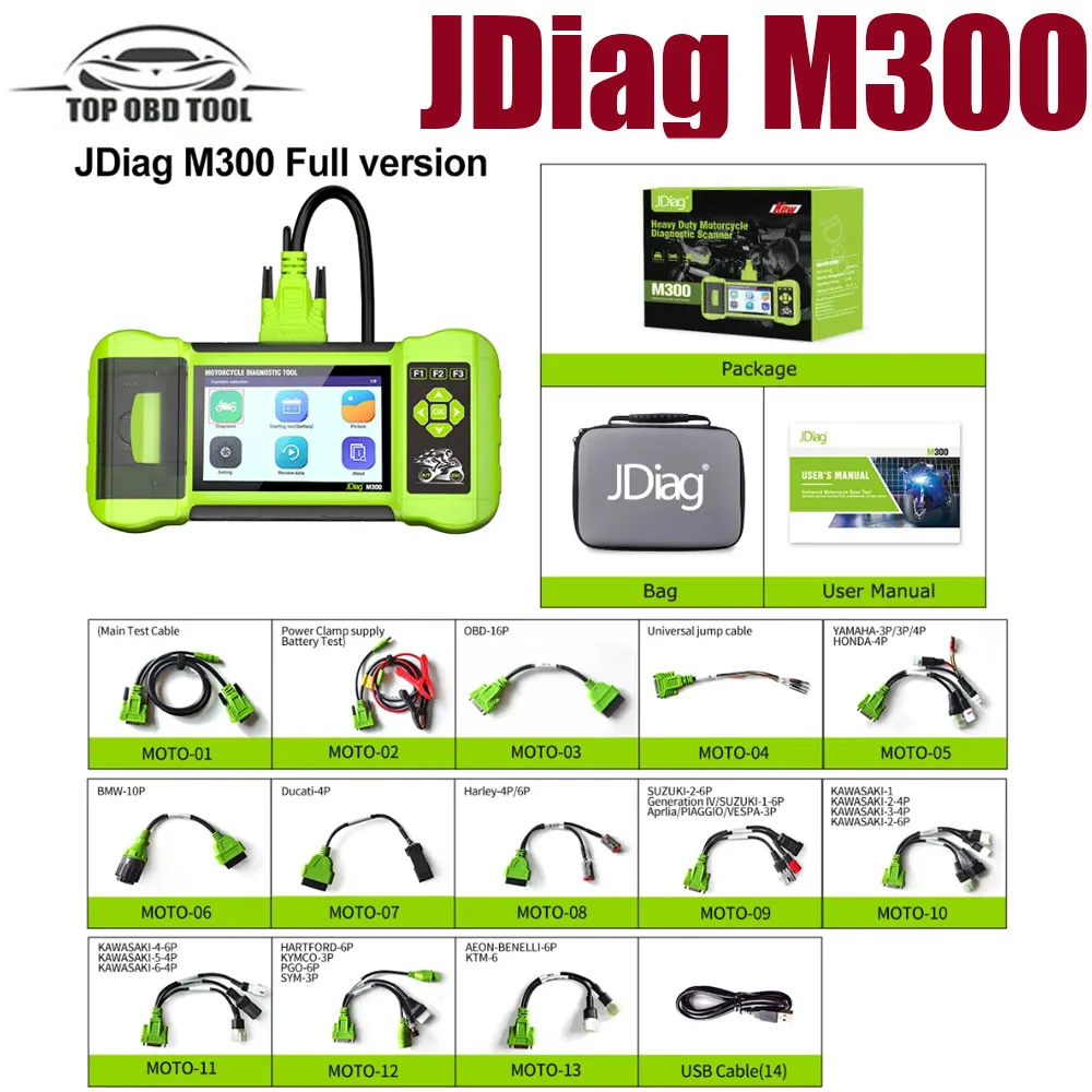 

JDiag M300 Motorcycle Diagnostic OBD2 Scanner Moto Diagnose Tool Clear Fault Code ABS Engine For BMW Ducati Harley Honda Yamaha
