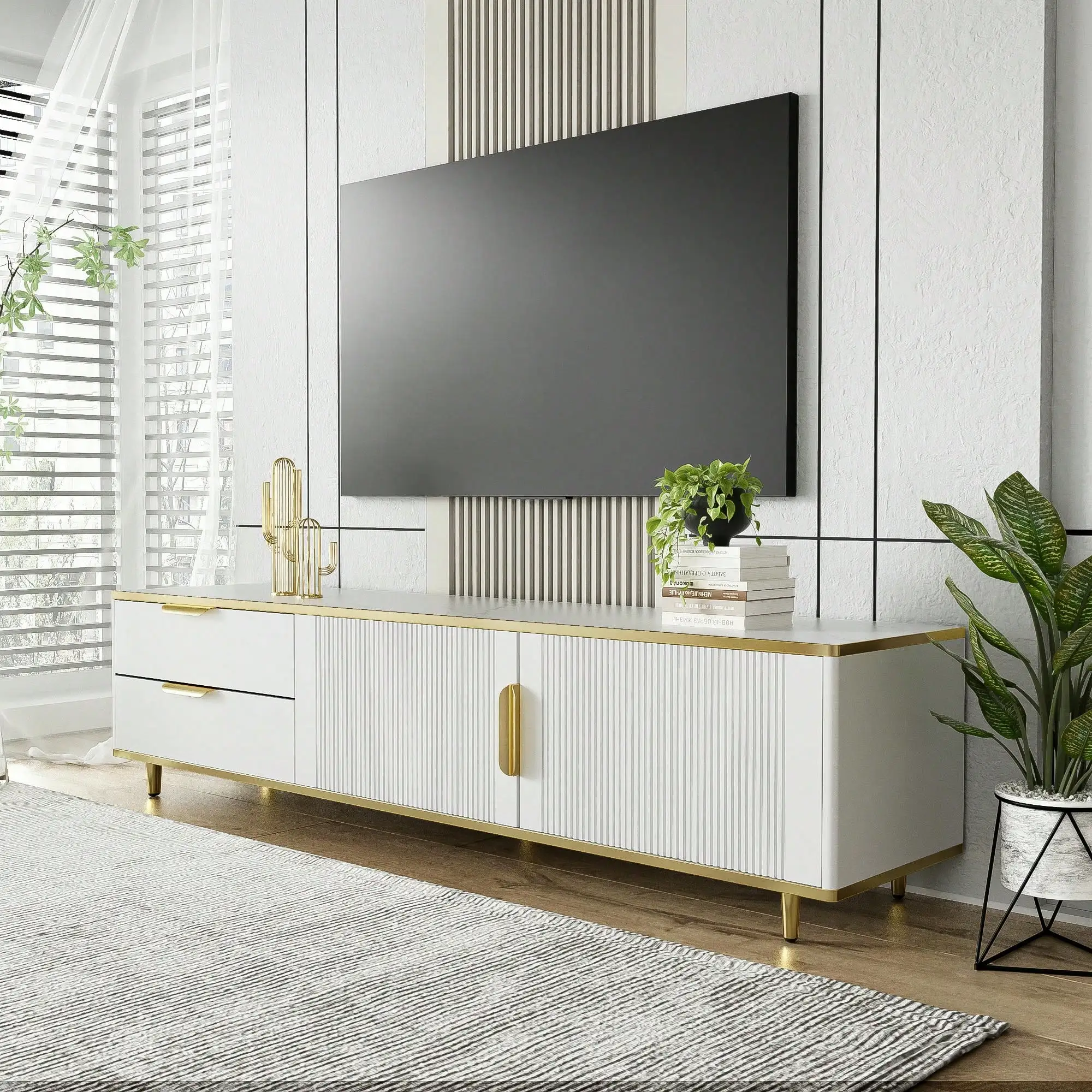 CJ ZdΜazkiΜ Moderner TV-Schrank, TV-Lowboard, TV-Möbel, Wohnzimmertisch, 4 Ablagefächer, Sideboard, für Wohnzimmer – Detail 3