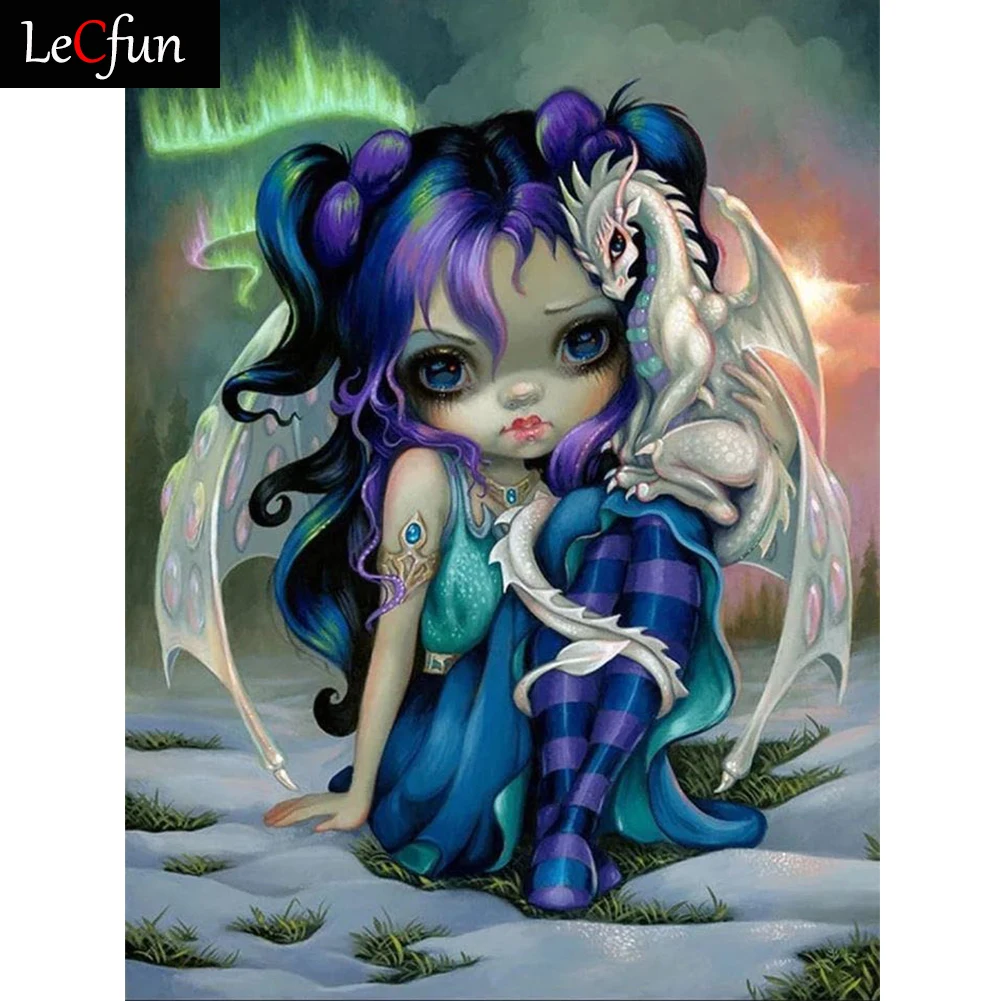 LeCfun White Dragon Girl Diamond Painting Kits 5D Full Drill Diamonds Art Square/Round Gem Dotz Rhineston Paint By Number |
