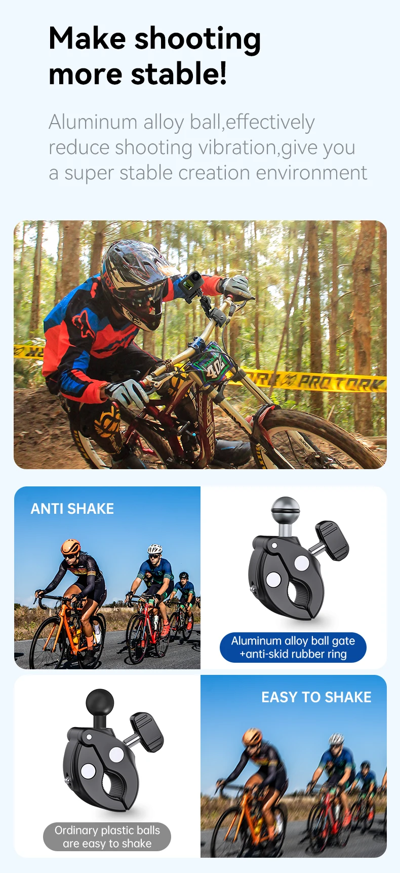 TELESIN Motorcycle Bicycle Rail Mount Clamp with 360 degree Ball Mount Clip For