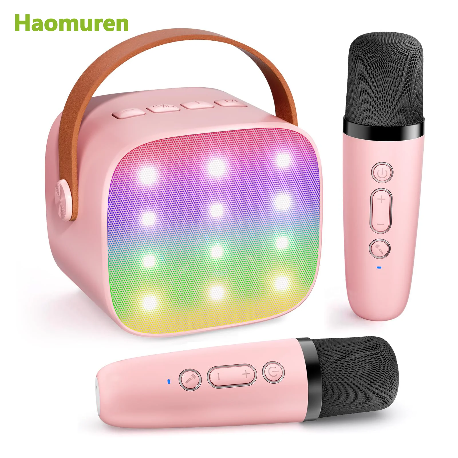 Haomuren Wireless Speaker With 2 Distortion Microphones Portable Bluetooth Karaoke Machine For Children Gifts_voghion.com