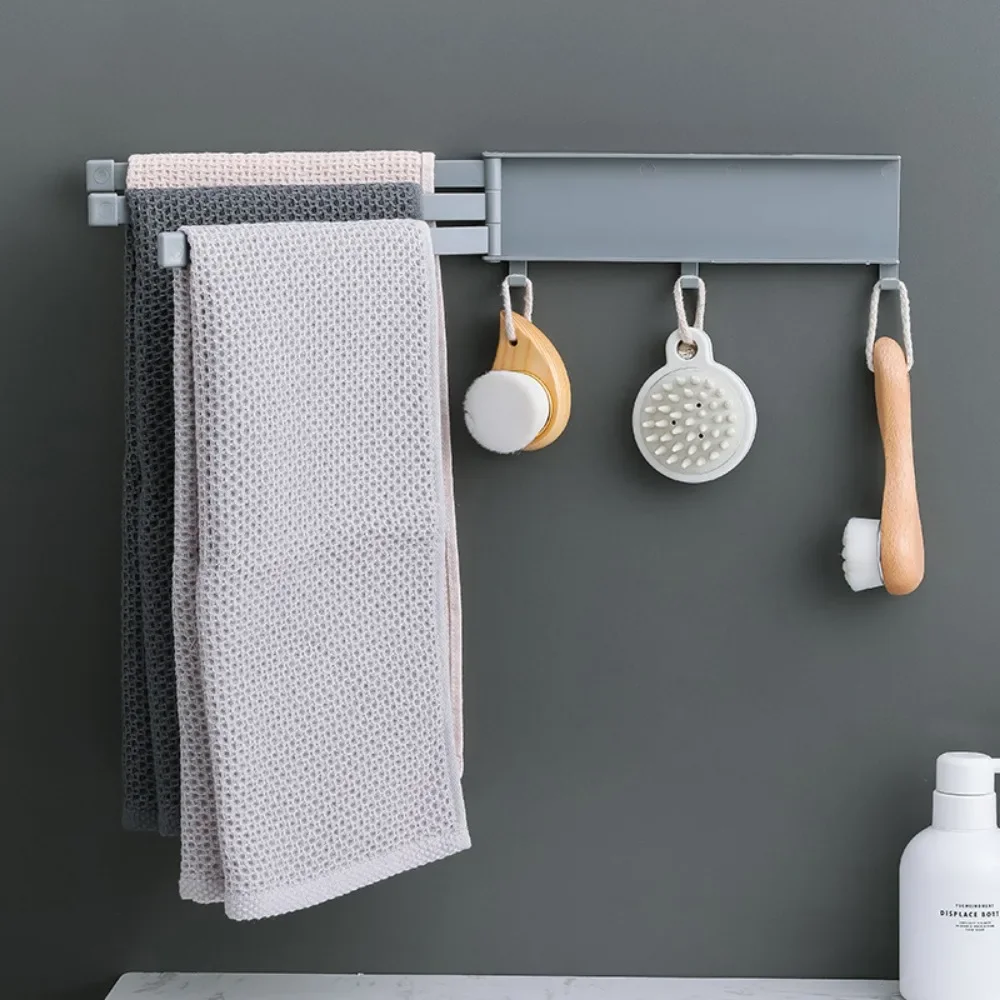 1PC Non Perforated Rotating Towel Rack Bathroom Wall Mounted Towel Rod Bathroom Shelves Shelf Organizer Bathroom Storage