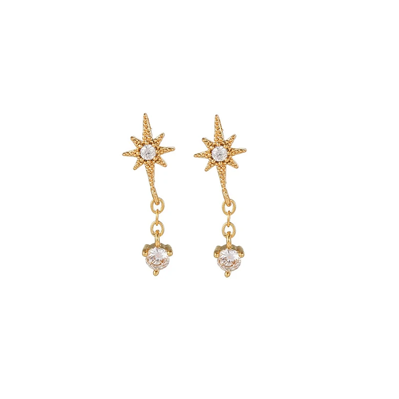2PCS Stainless Steel Cubic Zirconia Chain Pendant Earring For Women Geometry Star Moon Unique Cartilage Earring Piercing Jewelry