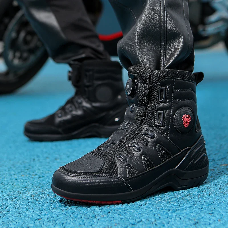 Men Boots Motorcycle Casual Shoes Microfiber Waterproof Anti-slip Outdoors Travel Equipment Sneakers Motorcycle Shoes Riding