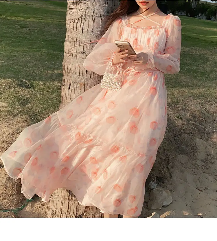 2022 Spring Vintage Midi Dress Women Elegant Princess