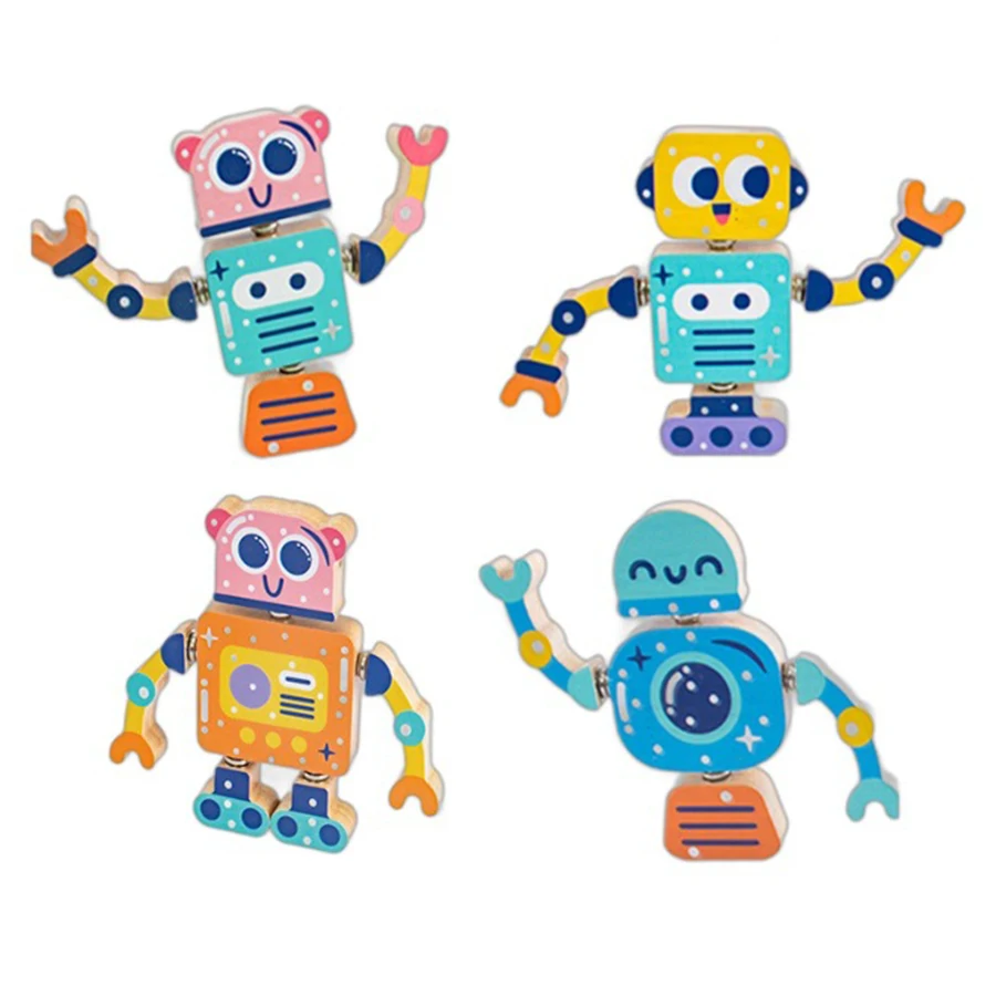 Wooden Snap-Together Building Toys Robot Building Blocks for 3 4 5 6 Years Toddlers Kids Montessori Toys Gift building blocks toys