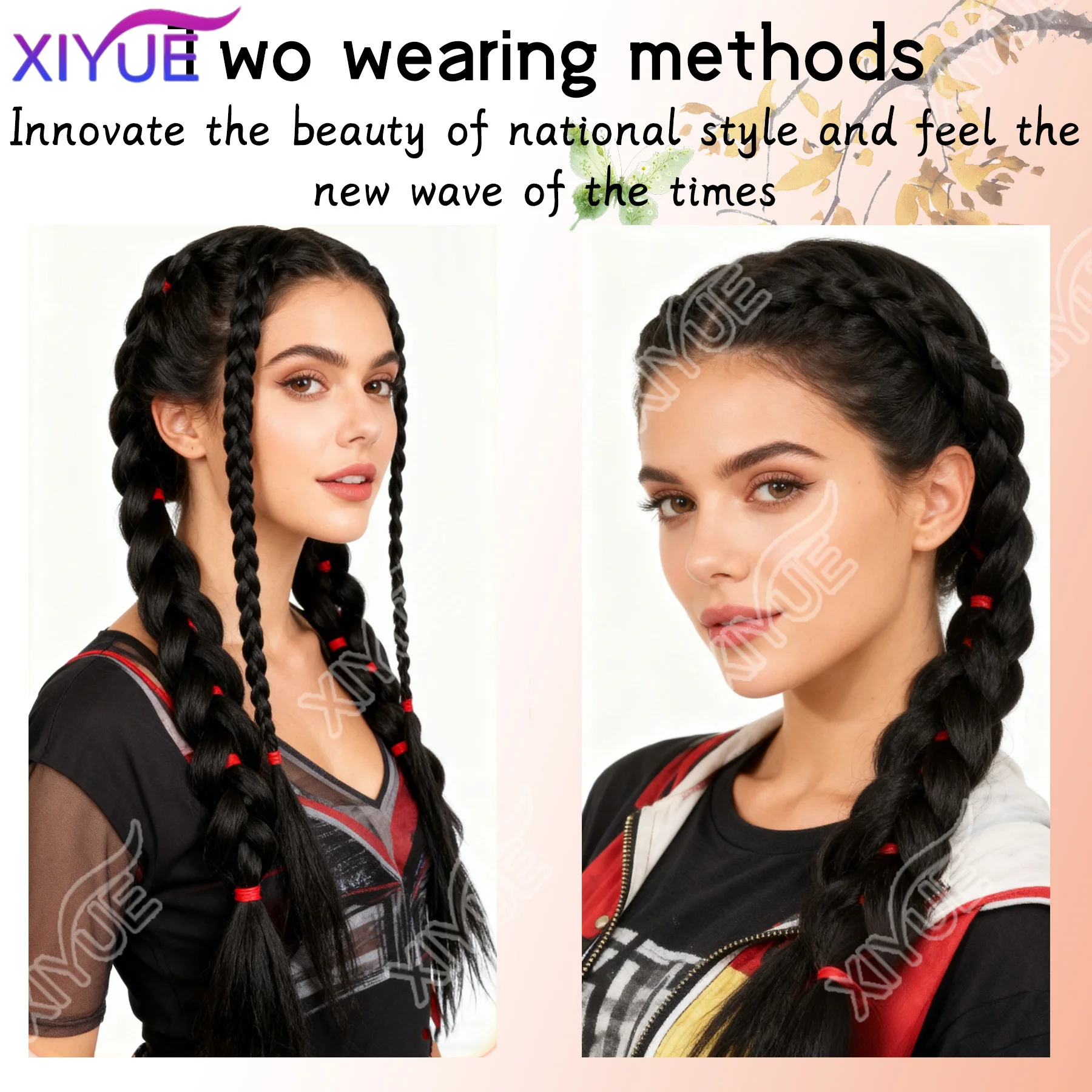 XIYUE Synthetic Braided Twist Braids ponytail Hair Extension Black Natural Wig Long Ponytail Hair Band Rubber Band Women's Wig