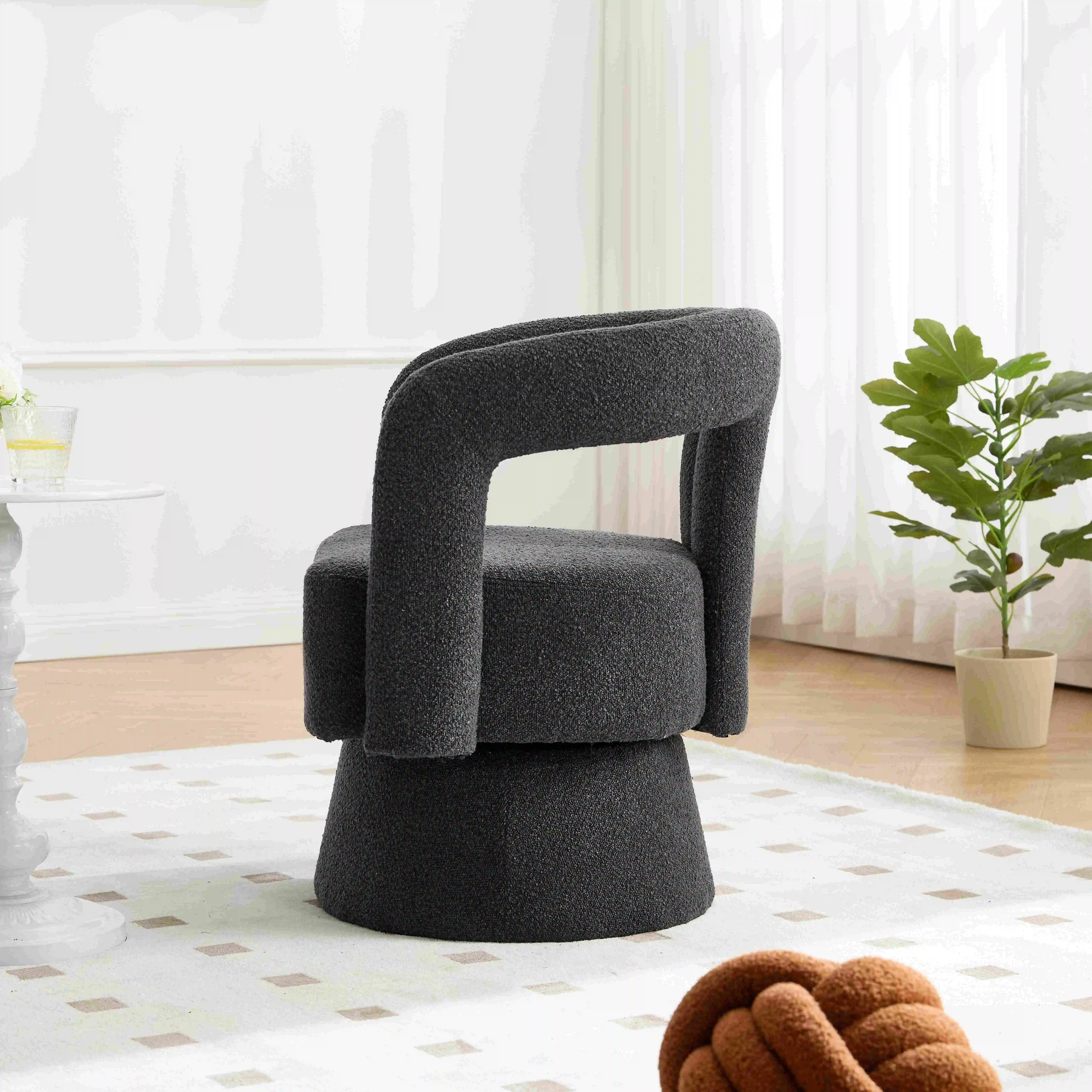 KOMHTOM 360-Grad-Drehbare Kuschelfass-Akzentstühle, Runde Sessel mit Breitpolsterung, Flauschigem Stoff – Detail 6