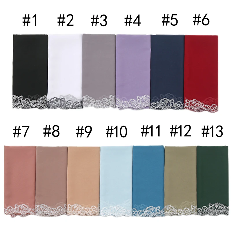 180x75cm Chiffon Hijab Schal für Frauen lange einfarbige Spitze Perlen kopf Wraps Schals Damen Strand Sonnenschutz Schals Schleier Schal – Detail 3