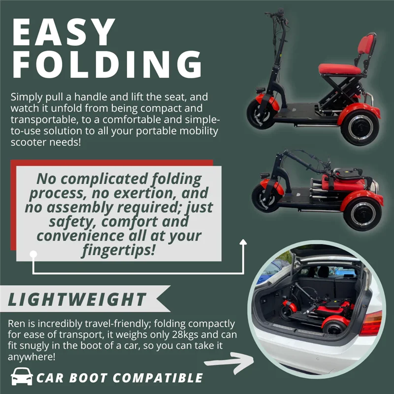 3 Wheel Adult Mini Electric Tricycle Foldable For Senior Dual Motor 600W Travel Folding Electric Scooter For Old People Disabled