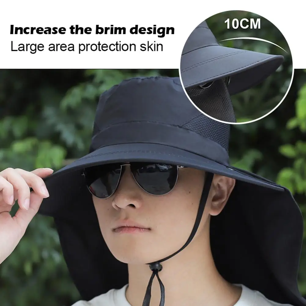 Summer Sun Hat Bucket Men Women Boonie Hat with Neck Outdoor Large Brim Protection Flap Hiking Fishing Mesh Wide Breathable N1Z4