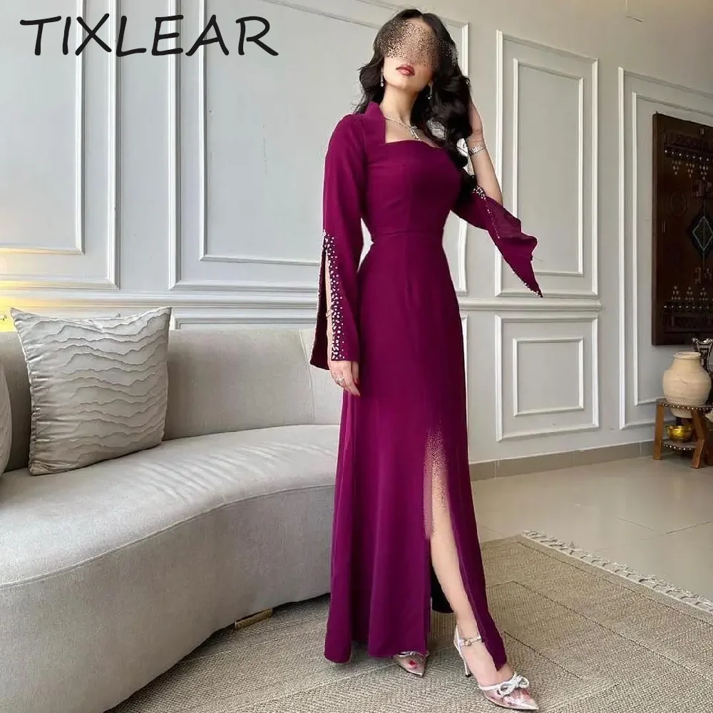 

TIXLEAR Mermaid Formal Party Dress Charming Luxury Square Collar Neck Beading Evening Dresses Side Slit 2024 vestidos de fiesta