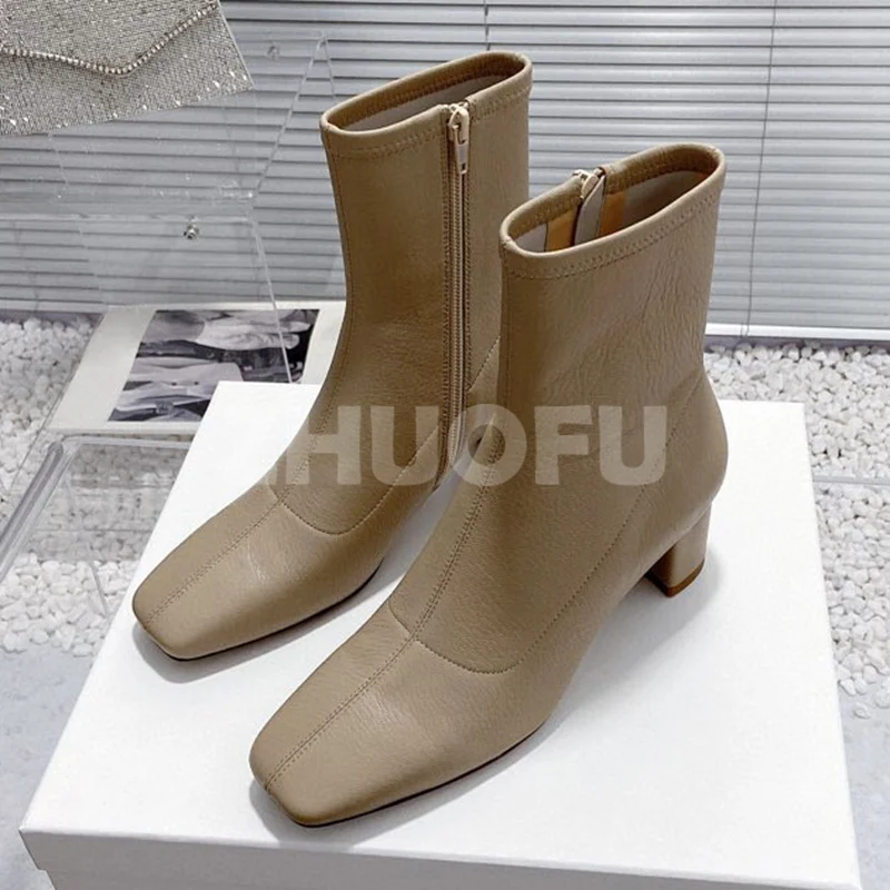 

Women Short Boots Autumn Winter New Style Solid Colors Upper Side Zipper Design Ladies Shoes Elegant Generous Straight Boots