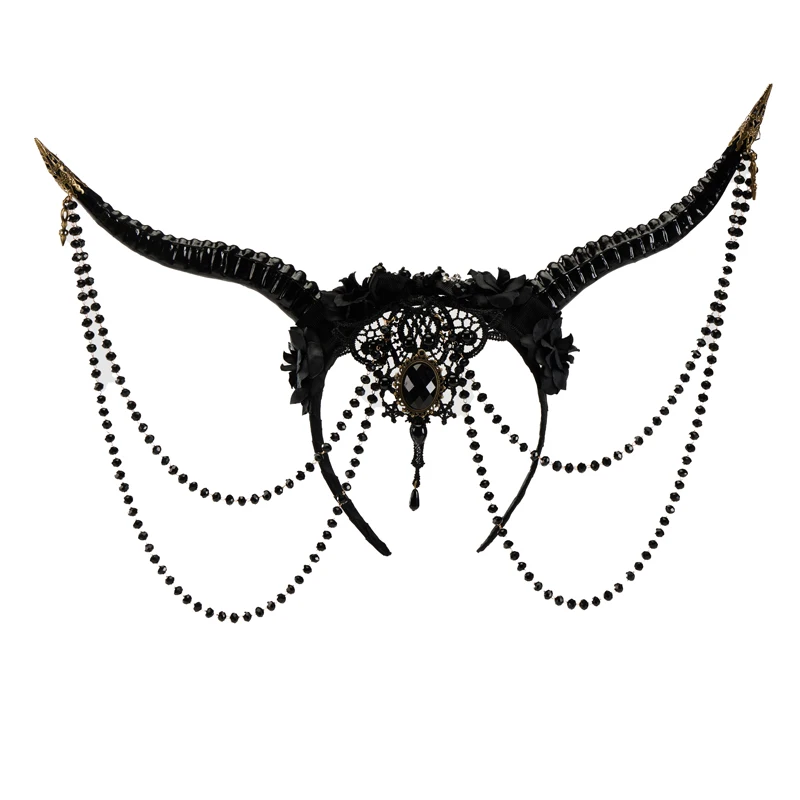 

Винтажная Готическая искусственная повязка на голову для косплея животных, черные бусины, аксессуары для волос для Хэллоуина, карнавала