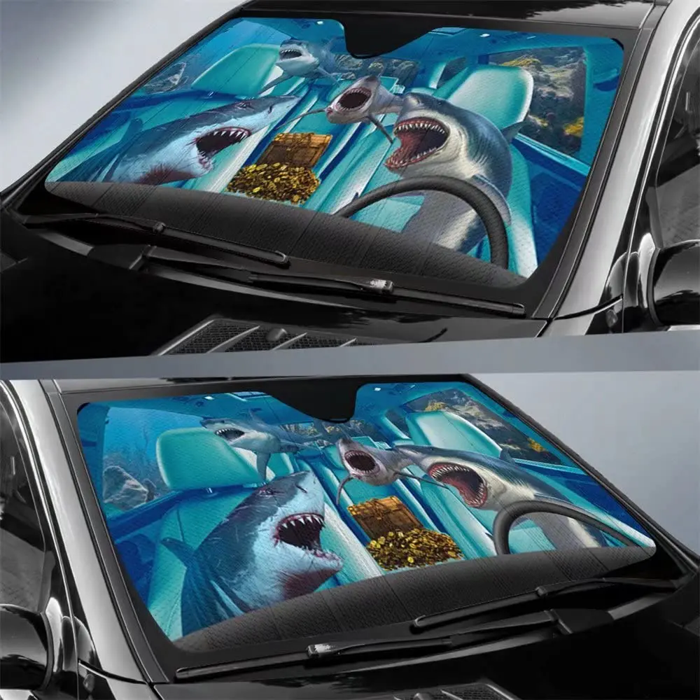 Shark Front Window Sun Shade,Treasure Chest Car Sun Shield Windshield Sun Reflector Car Seat Sunshade Auto Cover Blocks UV Rays