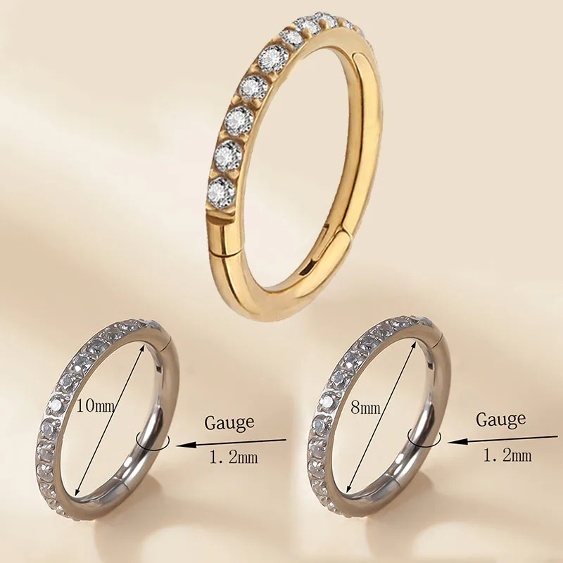 G23 Titanium Piercing Double Layered Triple Stack Hinged Zircon Nose Ring Helix Cartilage CZ Small Cartilage Septum Clicker