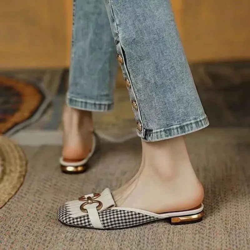 Women Sandals French Vintage Summer Low Heel