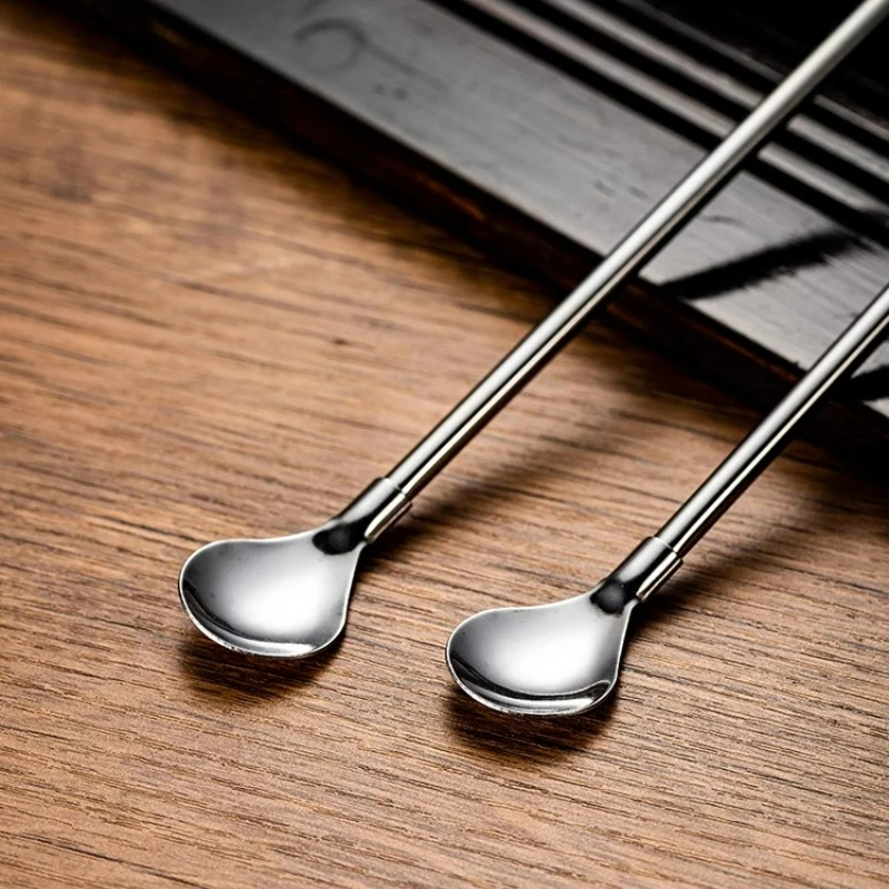 Stainless Steel Straw Spoon Long Handle Spoons Stirring Integrated Personalized Spoon Coffee Cocktail Glass Cup Straw