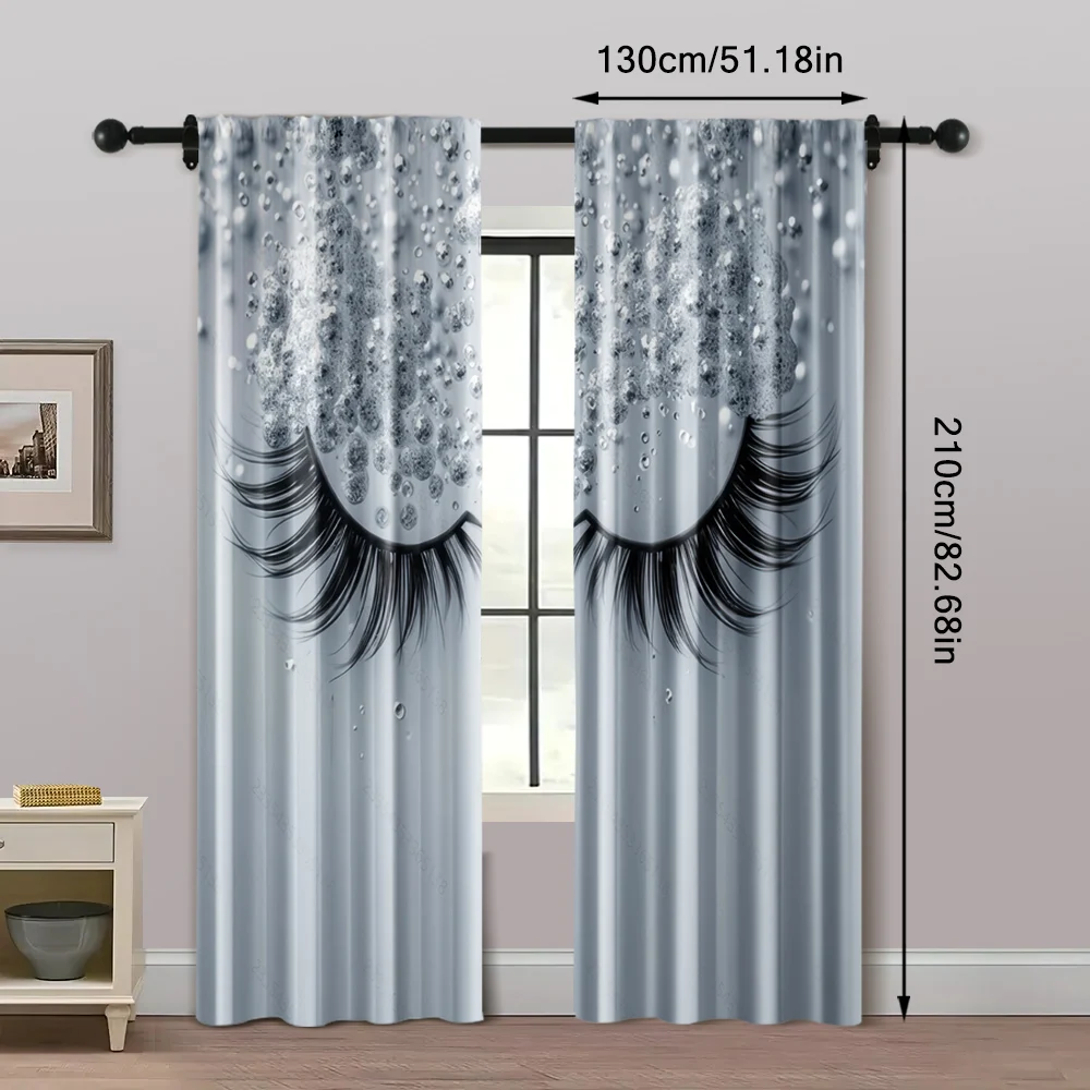 2pcs, Curtain Fabric 2D print Gray eyelashes Machine Washable Fabric (without rod) All Seasons Perfect for Living Room, Bedroom, 5