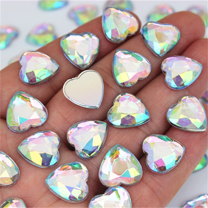 Cong Shao 아크릴 하트 라인석 아플리케 스톤 및 크리스탈 보석, 평평한 뒷면 DIY 쥬얼리 액세서리, ZZ700, 50 개, 14mm