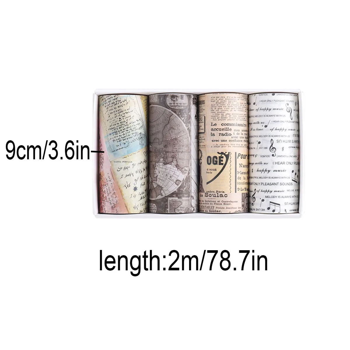 4롤/박스 빈티지 영어 신문 테마 테이프 세트, DIY 저널, 인사말 카드, 파티 선물 장식 재료에 적합합니다.