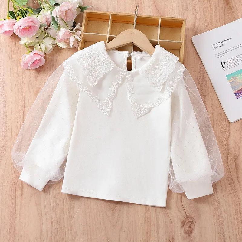 Autumn Girls Blouse Children Clothing Cute Bow Child Shirt Cotton Long Sleeve Shirt Kids Clothes 4 Colors Age 2-16T 1584