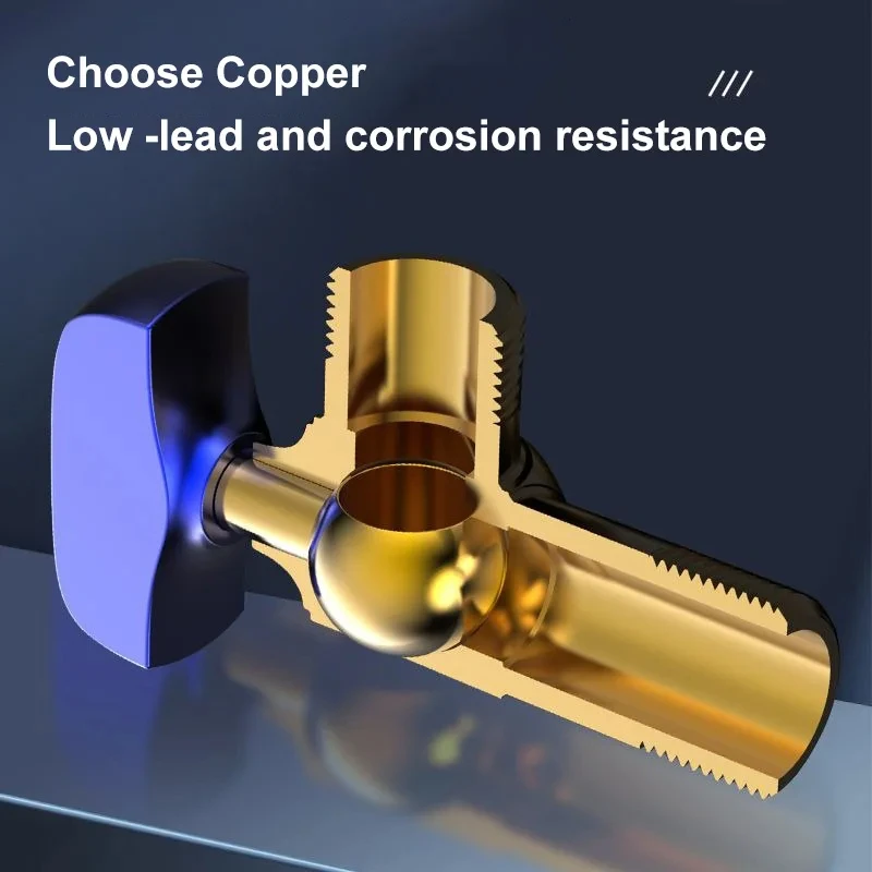 All Copper Thicken Angle Valve Ball Core Hot and Cold Triangle Switch G1/2 4 Points Water Heater Toilet Large Flow Ball Valve
