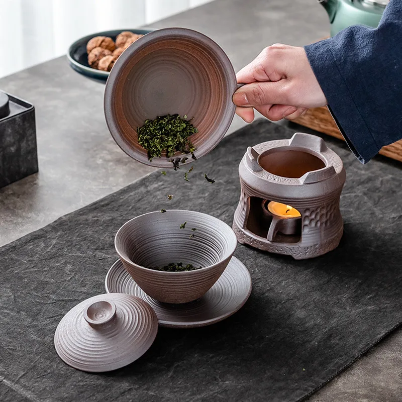 Candle Warming Tea Roaster Fire Wood Heater Stoneware Ceramic Tea Stove Teapot Warmer Heating Insulation Base Teaware Kitchen