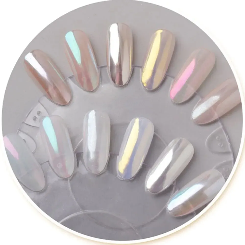Nail Powder 1Box Moonlight Pearl Aurora Shimmer Mirror White Chrome Pigment Holographic Rub Dust Gel Polish Manicure Decoration